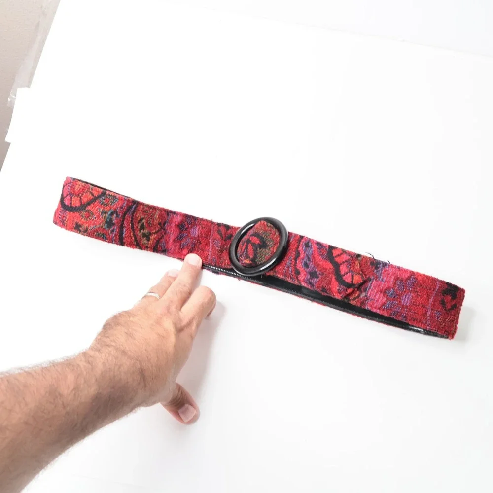 Vintage Red Paisley Tapestry Belt Round Black Buckle L Dark Romantic Whimsigoth